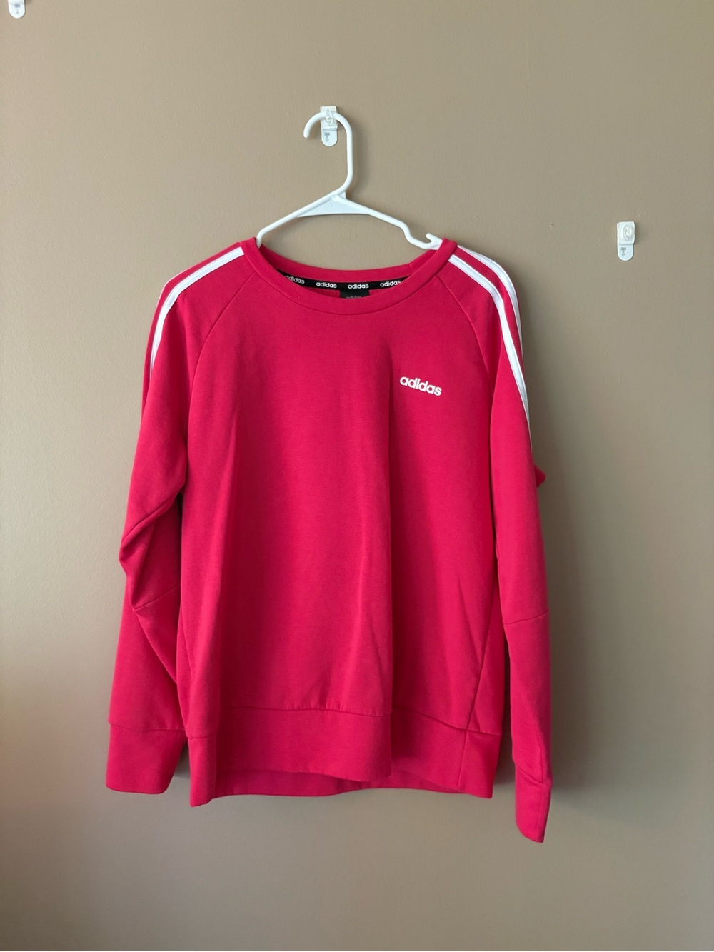 adidas Red Crewneck Sweatshirt with White Shoulder Stripes